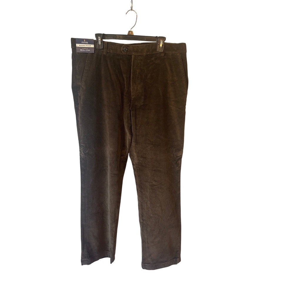 NWT Stafford Dark Olive Corduroy Classic Fit Seasonal Trousers Mens 36x30